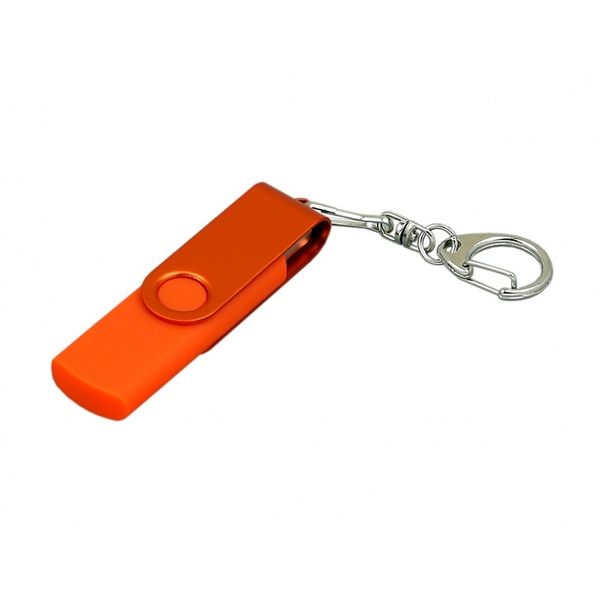 USB 2.0- флешка на 16 Гб с поворотным механизмом и дополнительным разъемом Micro USB